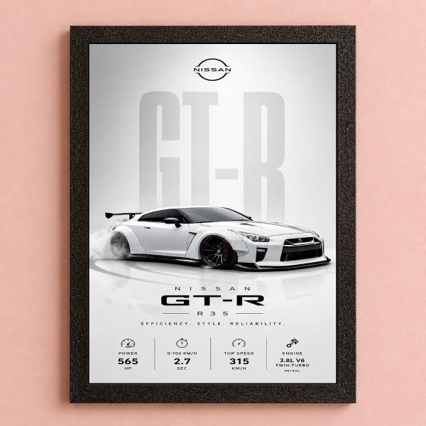1 JDM Nissan GTR R35 Aesthetic A4 8*12inch Wall Art | Poster Frame for Bedroom, Living Room, Office & Hall - Image 1