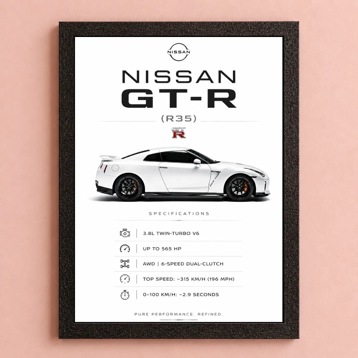 1 JDM Nissan GTR R35 Aesthetic A4 (Size) 8*12 inch Wall Art | Decor Poster Frame for Bedroom, Living Room & Office - Image 1