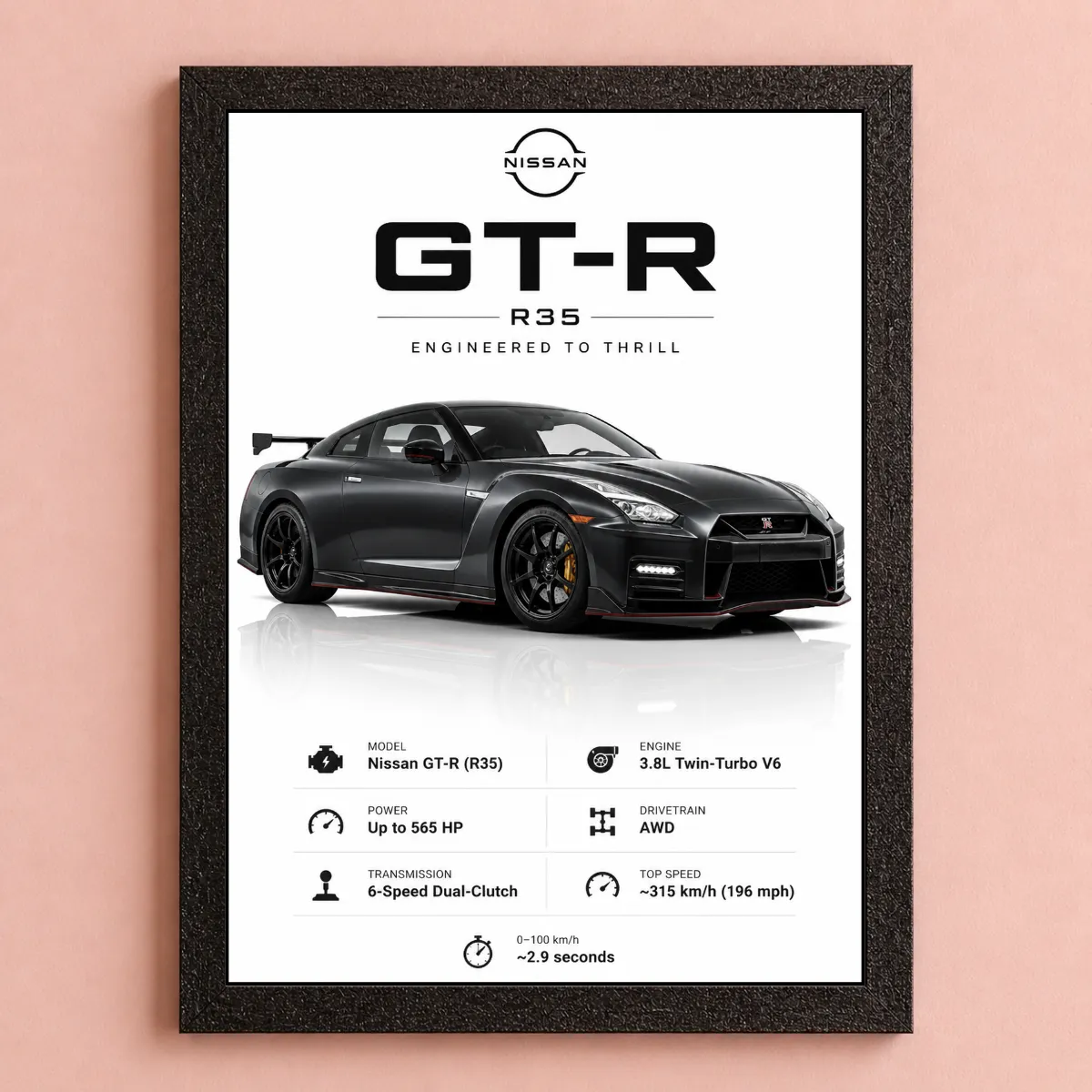1 JDM Nissan GTR R35 Aesthetic A4 (Size) 8*12 inch Wall Art | Poster Frame for Bedroom, Living Room & Office - Image 1