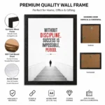 Discipline photo frames for wall – motivational quotes frames – poster with frame – Discipline poster for Room decor – Quotes walls frames – (8 X 12 inches) A4 Size (Without discipline, success is impossible, period) - Image 3