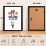 Discipline photo frames for wall – motivational quotes frames – poster with frame – Discipline poster for Room decor – Quotes walls frames – (8 X 12 inches) A4 Size (It takes discipline not to let social media steal your time.) - Image 6
